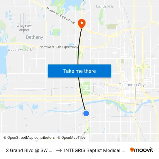 S Grand Blvd @ SW 17 St to INTEGRIS Baptist Medical Center map