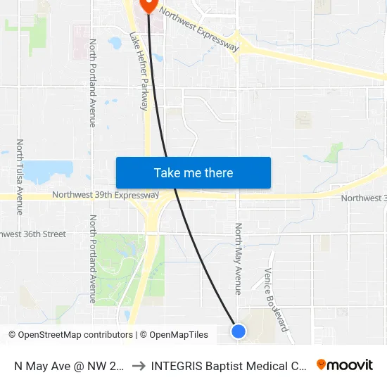 N May Ave @ NW 28 St to INTEGRIS Baptist Medical Center map