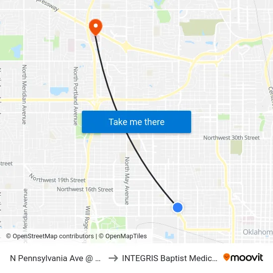 N Pennsylvania Ave @ NW 12 St to INTEGRIS Baptist Medical Center map