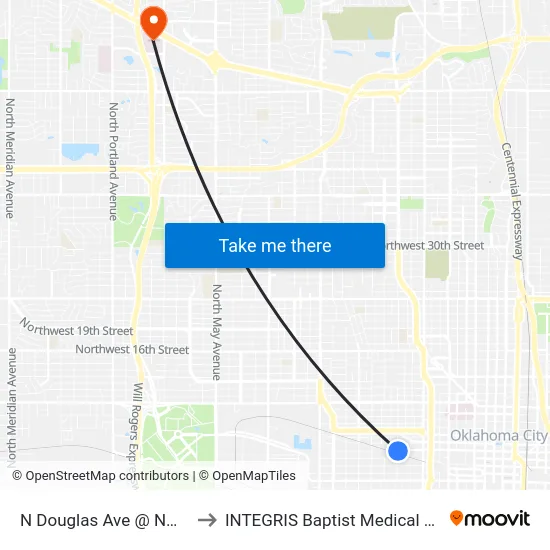 N Douglas Ave @ NW 4 St to INTEGRIS Baptist Medical Center map