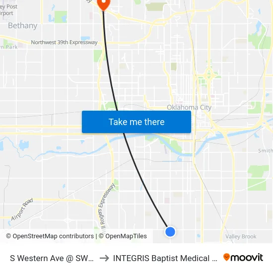 S Western Ave @ SW 60 St to INTEGRIS Baptist Medical Center map