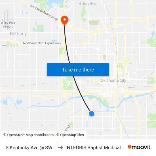 S Kentucky Ave @ SW 22 St to INTEGRIS Baptist Medical Center map