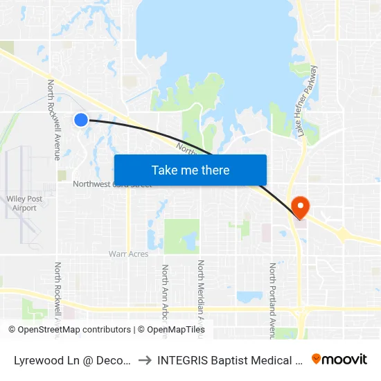 Lyrewood Ln @ Decon Ave to INTEGRIS Baptist Medical Center map