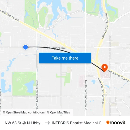 NW 63 St @ N Libby Ave to INTEGRIS Baptist Medical Center map