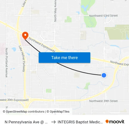 N Pennsylvania Ave @ NW 47 St to INTEGRIS Baptist Medical Center map