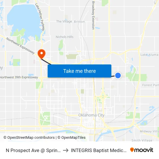 N Prospect Ave @ Springlake Dr to INTEGRIS Baptist Medical Center map