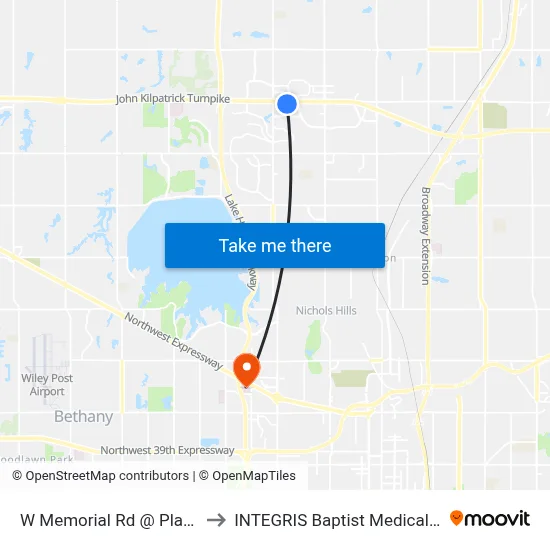 W Memorial Rd @ Plaza Terr to INTEGRIS Baptist Medical Center map