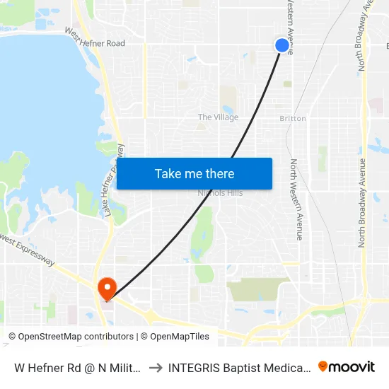 W Hefner Rd @ N Military Ave to INTEGRIS Baptist Medical Center map