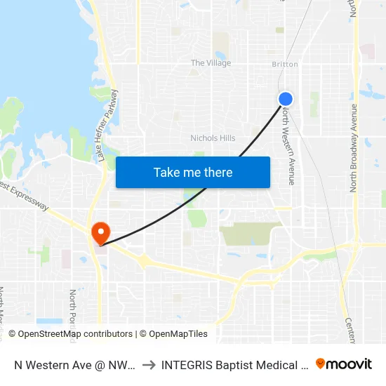 N Western Ave @ NW 86 St to INTEGRIS Baptist Medical Center map