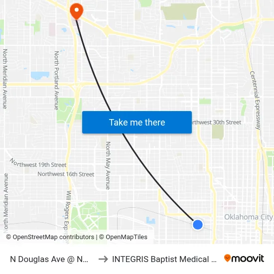 N Douglas Ave @ NW 4 St to INTEGRIS Baptist Medical Center map