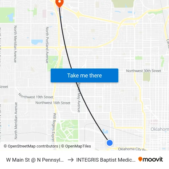 W Main St @ N Pennsylvania Ave to INTEGRIS Baptist Medical Center map