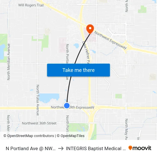 N Portland Ave @ NW 40 St to INTEGRIS Baptist Medical Center map