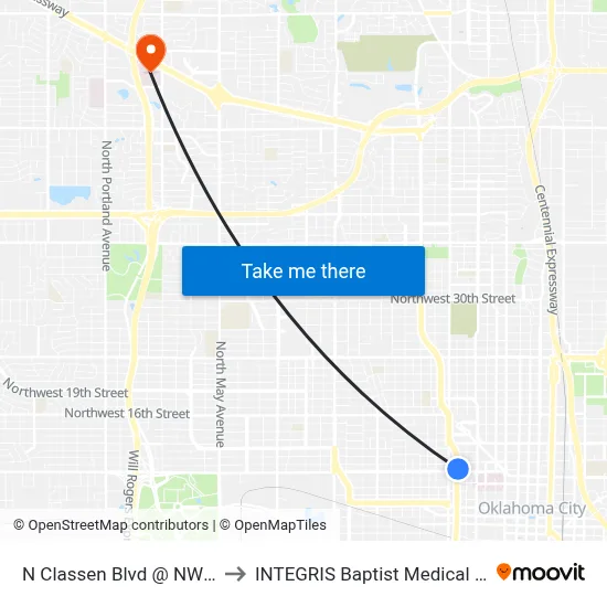 N Classen Blvd @ NW 10 St to INTEGRIS Baptist Medical Center map