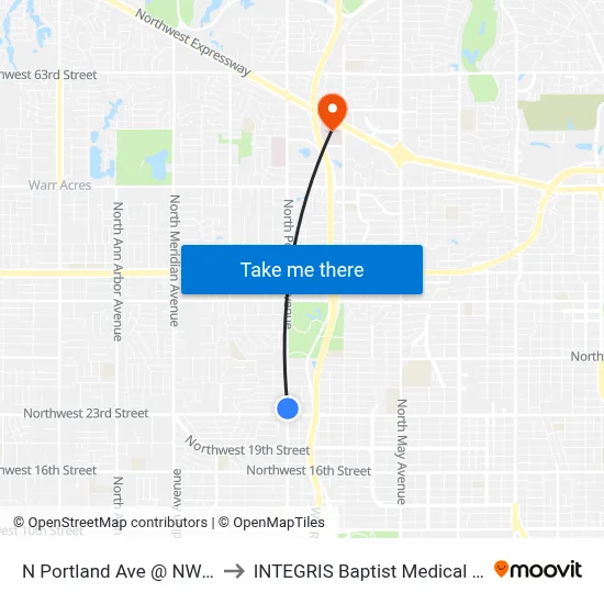 N Portland Ave @ NW 23 St to INTEGRIS Baptist Medical Center map
