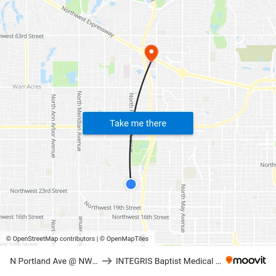 N Portland Ave @ NW 25 St to INTEGRIS Baptist Medical Center map