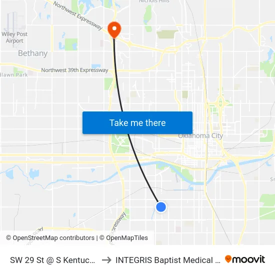 SW 29 St @ S Kentucky Ave to INTEGRIS Baptist Medical Center map