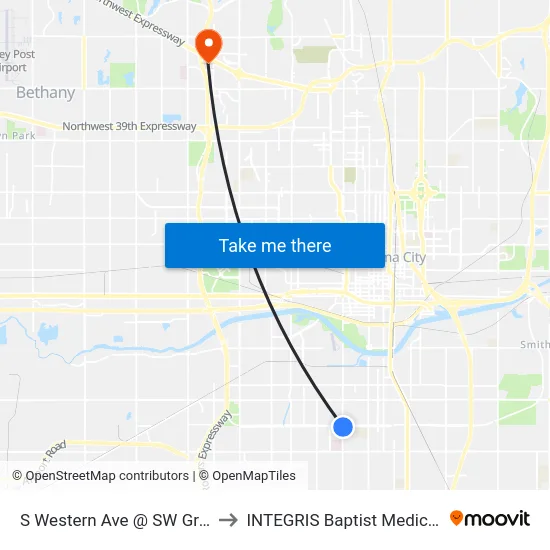 S Western Ave @ SW Grand Blvd to INTEGRIS Baptist Medical Center map