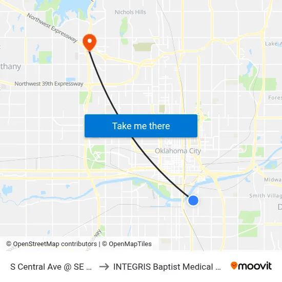 S Central Ave @ SE 17 St to INTEGRIS Baptist Medical Center map
