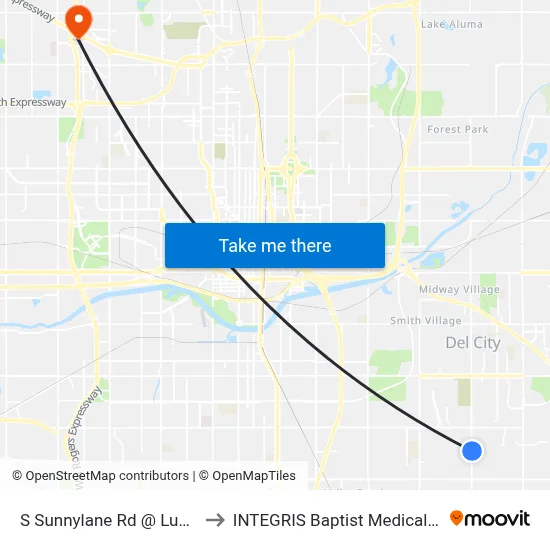 S Sunnylane Rd @ Lunow Dr to INTEGRIS Baptist Medical Center map