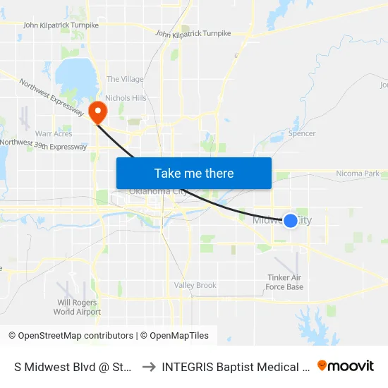 S Midwest Blvd @ Steed Dr to INTEGRIS Baptist Medical Center map