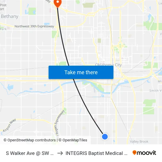 S Walker Ave @ SW 59 St to INTEGRIS Baptist Medical Center map