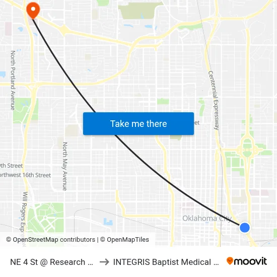 NE 4 St @ Research Pkwy to INTEGRIS Baptist Medical Center map