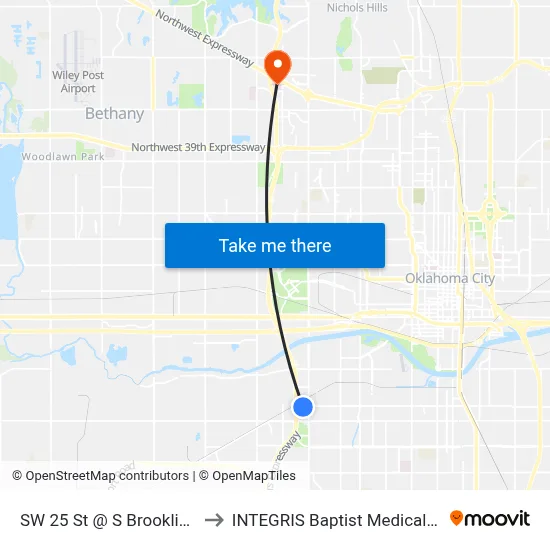 SW 25 St @ S Brookline Ave to INTEGRIS Baptist Medical Center map