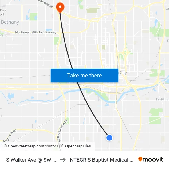 S Walker Ave @ SW 50 St to INTEGRIS Baptist Medical Center map