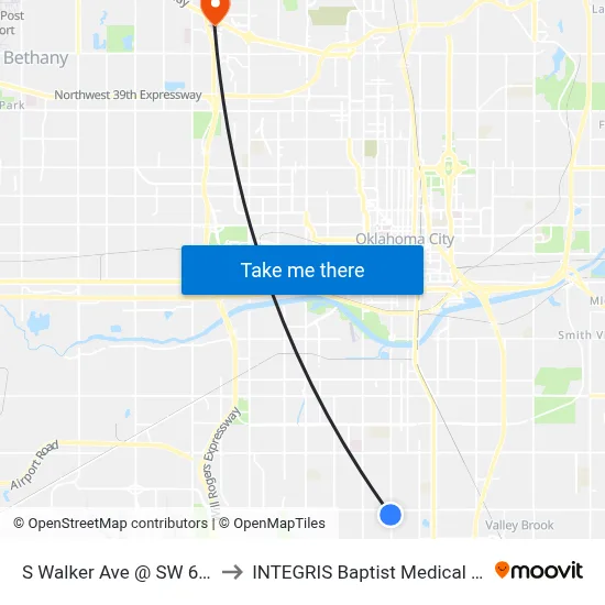 S Walker Ave @ SW 60 Terr to INTEGRIS Baptist Medical Center map