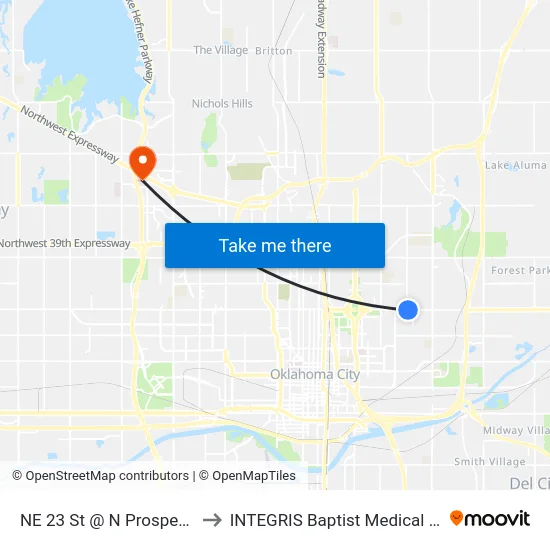 NE 23 St @ N Prospect Ave to INTEGRIS Baptist Medical Center map