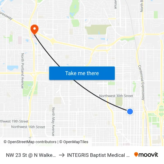 NW 23 St @ N Walker Ave to INTEGRIS Baptist Medical Center map