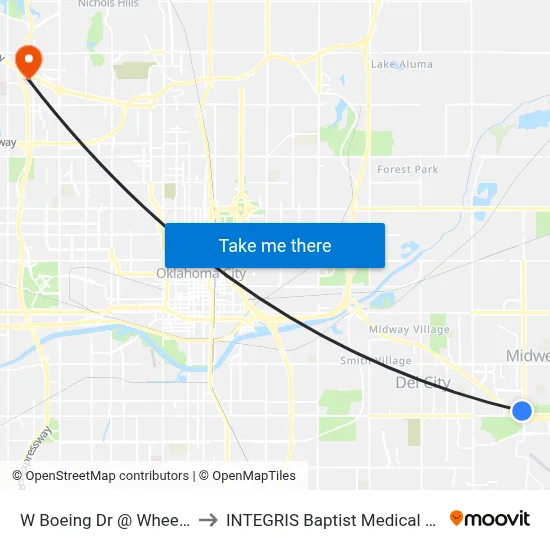 W Boeing Dr @ Wheeler Pl to INTEGRIS Baptist Medical Center map