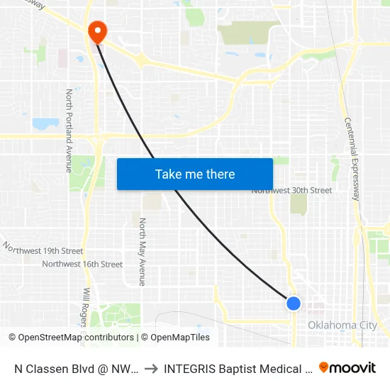 N Classen Blvd @ NW 10 St to INTEGRIS Baptist Medical Center map