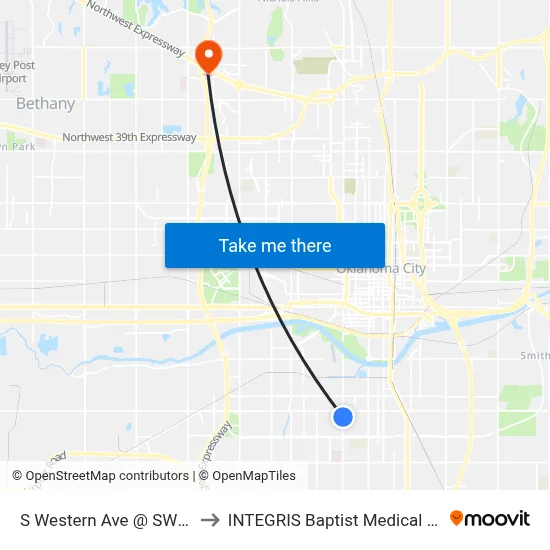 S Western Ave @ SW 31 St to INTEGRIS Baptist Medical Center map