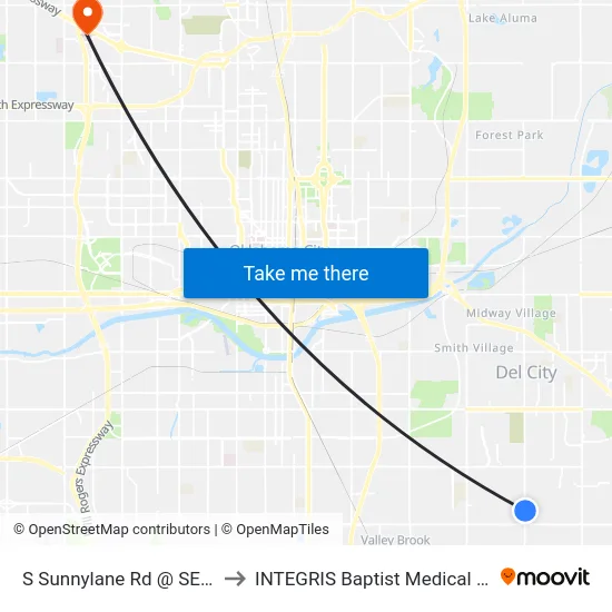 S Sunnylane Rd @ SE 57 St to INTEGRIS Baptist Medical Center map