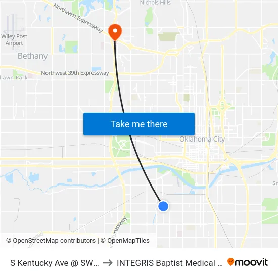 S Kentucky Ave @ SW 26 St to INTEGRIS Baptist Medical Center map