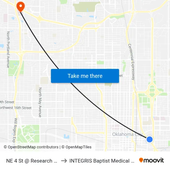 NE 4 St @ Research Pkwy to INTEGRIS Baptist Medical Center map