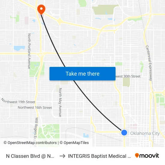 N Classen Blvd @ NW 6 St to INTEGRIS Baptist Medical Center map