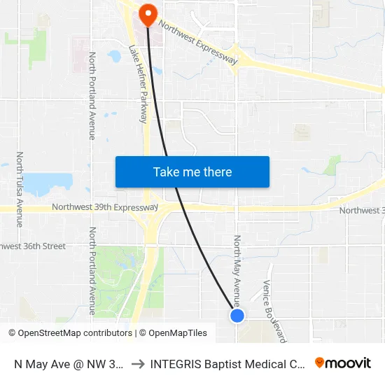 N May Ave @ NW 30 St to INTEGRIS Baptist Medical Center map