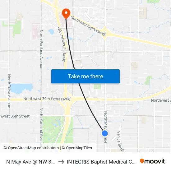 N May Ave @ NW 33 St to INTEGRIS Baptist Medical Center map