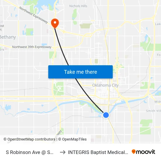 S Robinson Ave @ SW 17 St to INTEGRIS Baptist Medical Center map