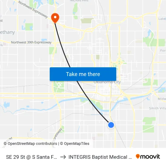 SE 29 St @ S Santa Fe Ave to INTEGRIS Baptist Medical Center map