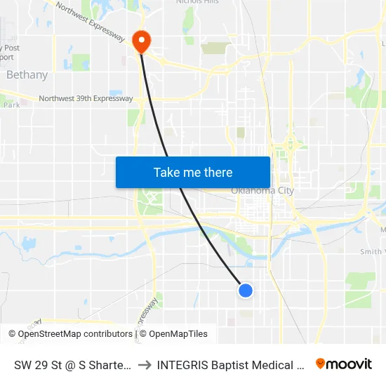 SW 29 St @ S Shartel Ave to INTEGRIS Baptist Medical Center map