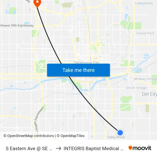 S Eastern Ave @ SE 59 St to INTEGRIS Baptist Medical Center map