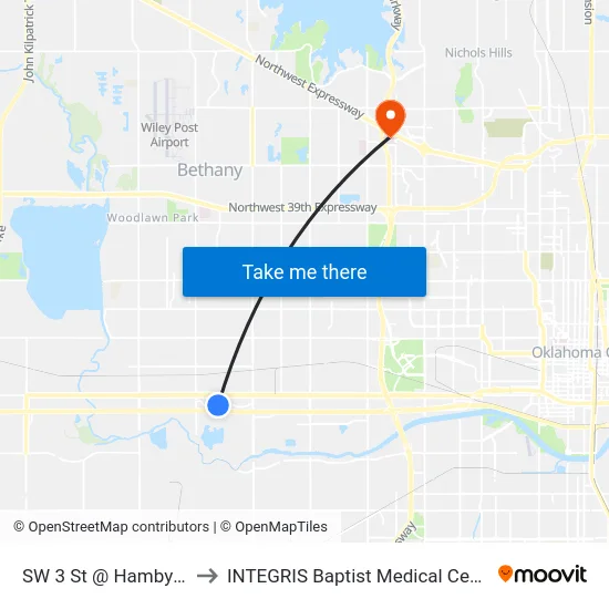 SW 3 St @ Hamby Dr to INTEGRIS Baptist Medical Center map