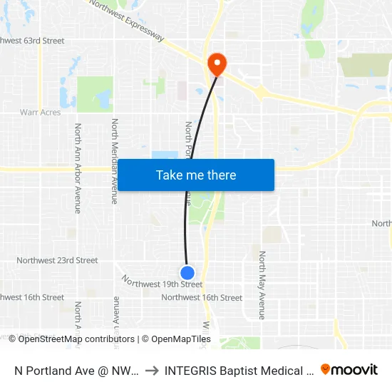 N Portland Ave @ NW 21 St to INTEGRIS Baptist Medical Center map