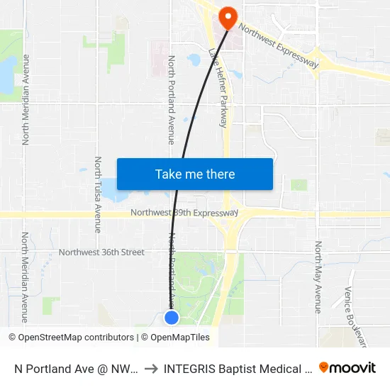 N Portland Ave @ NW 30 St to INTEGRIS Baptist Medical Center map