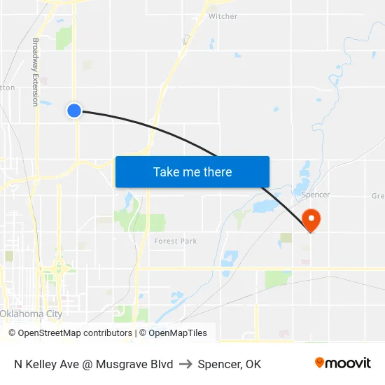 N Kelley Ave @ Musgrave Blvd to Spencer, OK map