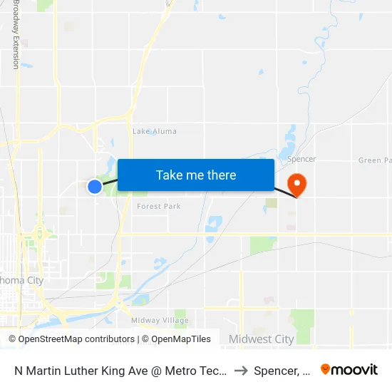 N Martin Luther King Ave @ Metro Tech Dr to Spencer, OK map