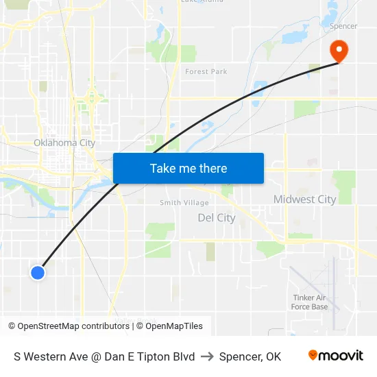 S Western Ave @ Dan E Tipton Blvd to Spencer, OK map